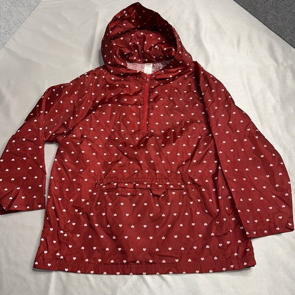 Gymboree Other - Gymboree Jacket Girls 9 Hooded Pullover Quarter Zip Wind Breaker Red White Heart